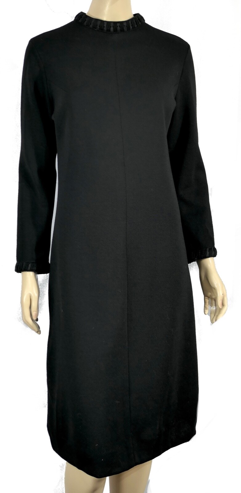 Vintage 60s 70s Mod Bleeker Street Black Knit Sheath Dress M
