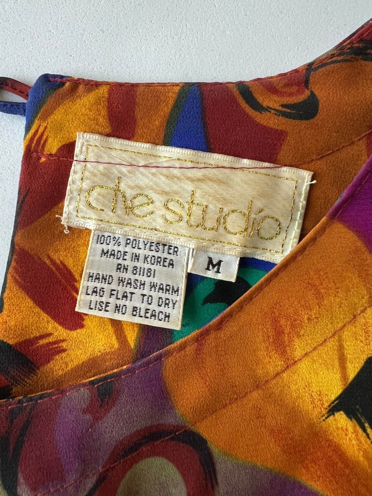 Vintage 90s Abstract Paisley Blouse M Jewel Tone Art Print Colorful Boho Funky