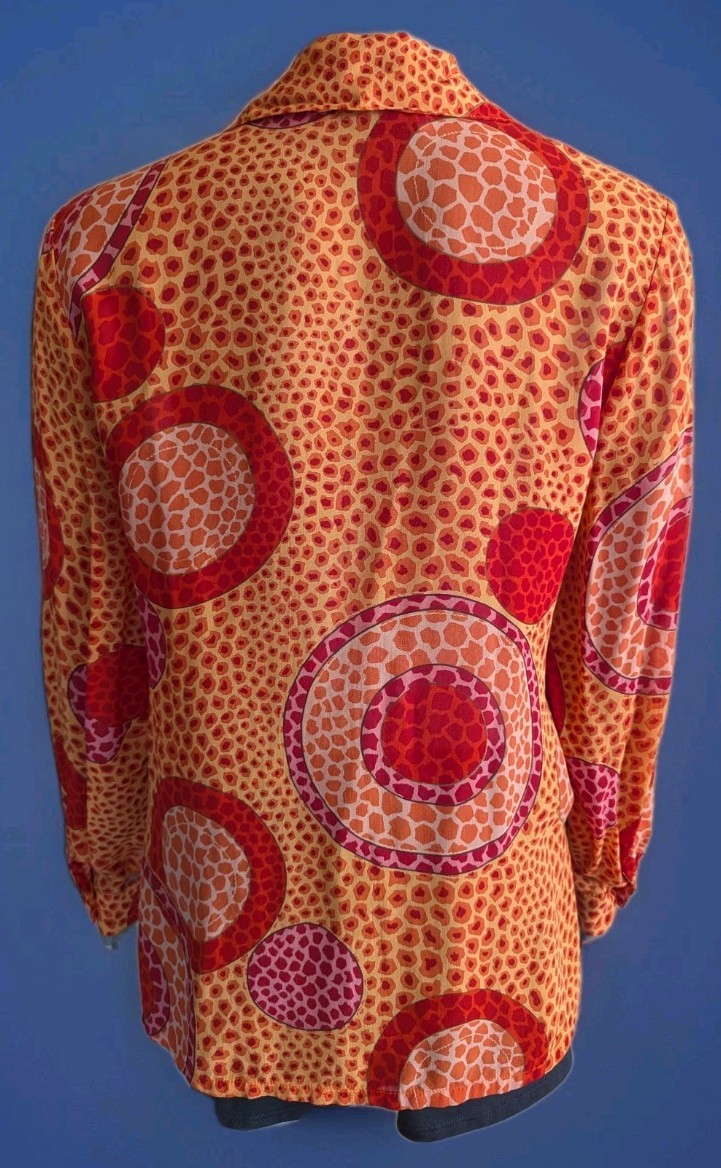 VTG Ilyse Hart Ltd Orange Rayon Button Down Shirt w/Psychedelic Bubble Print M