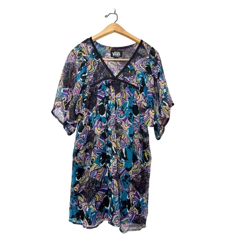 Vans Early 2000s Scene Myspace Indie Sleaze Abstract Print Flowy Mini Dress L