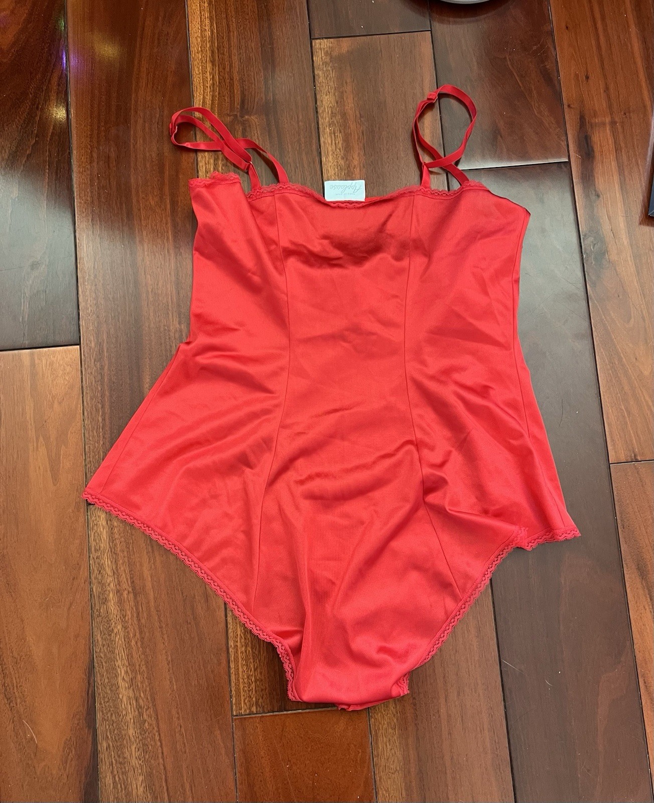 Vintage Applause Teddy Lingerie One Piece Bodysuit Romper Lace Red Size 32 USA
