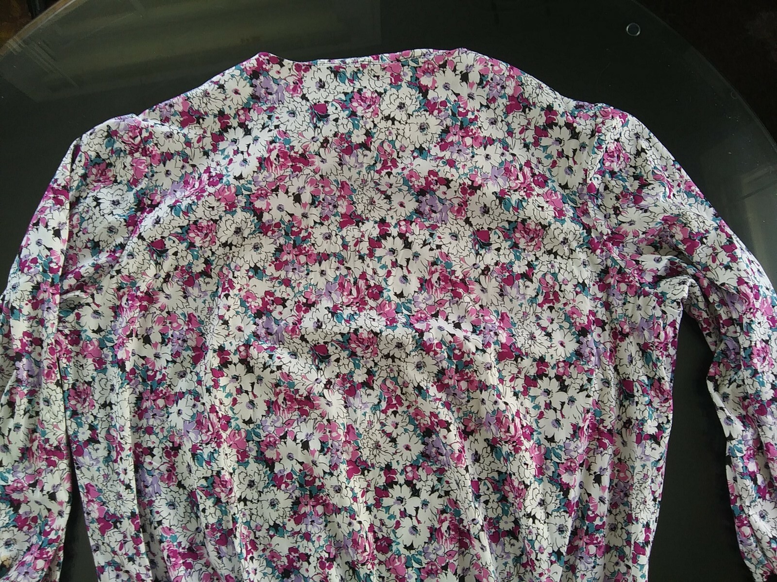 VTG 80s USA made Women Plus Size Top 24W 26W Purple Flowers Long Sleeve
