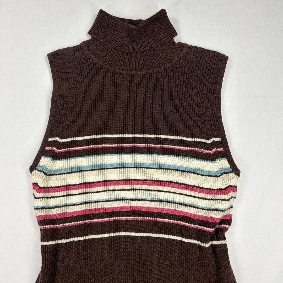 Faded Glory Vintage Y2K Woman’s Sleeveless Turtleneck Knit Striped Tank M/L
