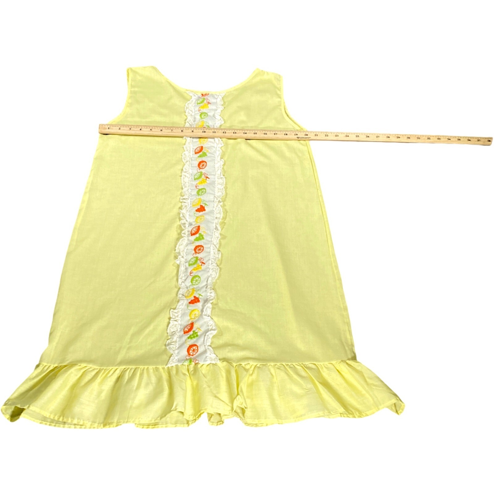 Vintage Nightgown Womens L Yellow Sleeveless Embroidery Lace Rushed Hem Modest