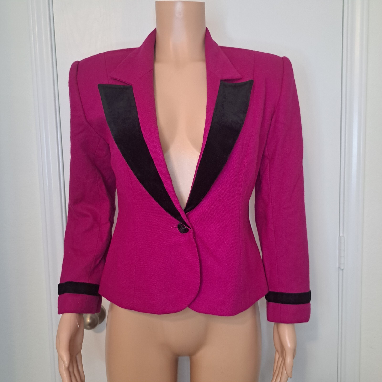 VTG Lucia Petites Hot Pink 90s Magenta Blazer Business Barbiecore Wool Sz 8 USA