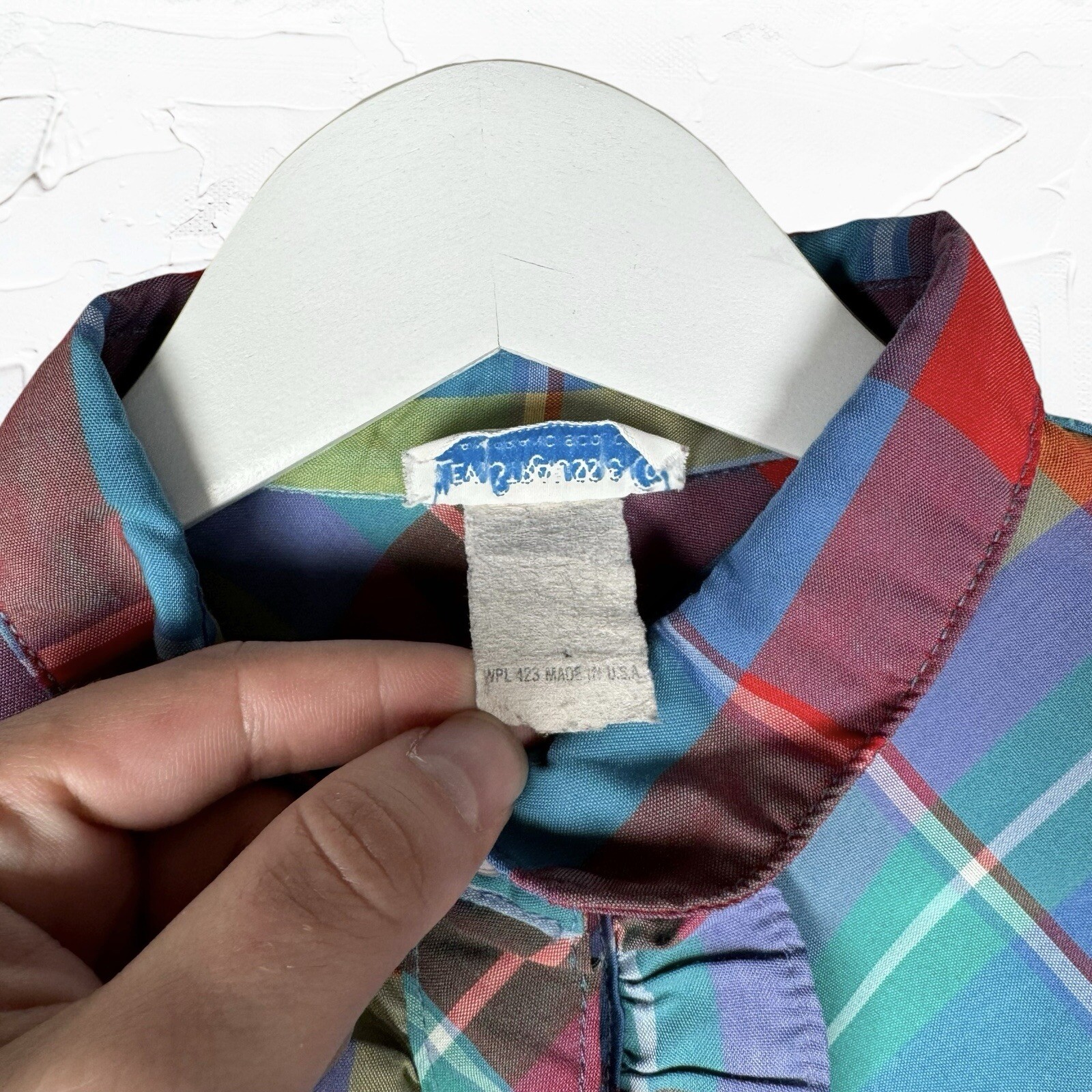 Vtg 70s Levi Strauss & Co Women Plaid Button Down Ruffle Shirt – Size M/L