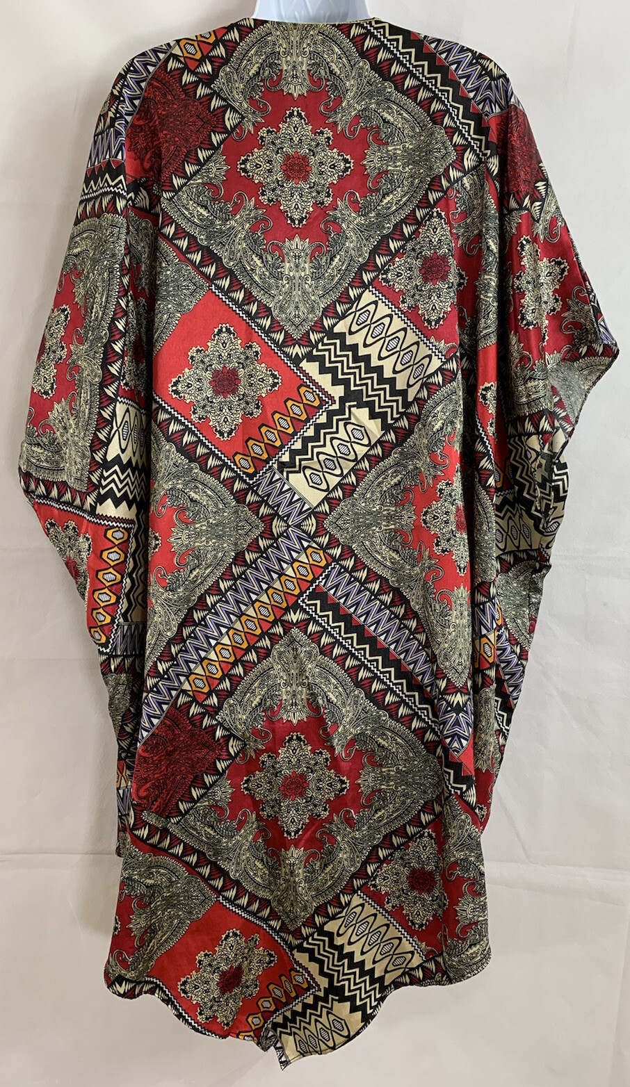 Ashro Free Size Paisley Graphics Caftan Shiney Multicolor Vneck Gold Accent Trim