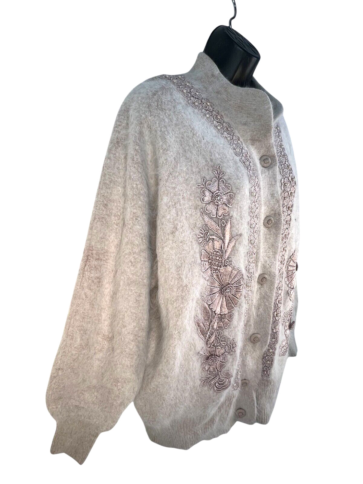 vtg Carina tan color embellished angora sweater cardigan sz medium
