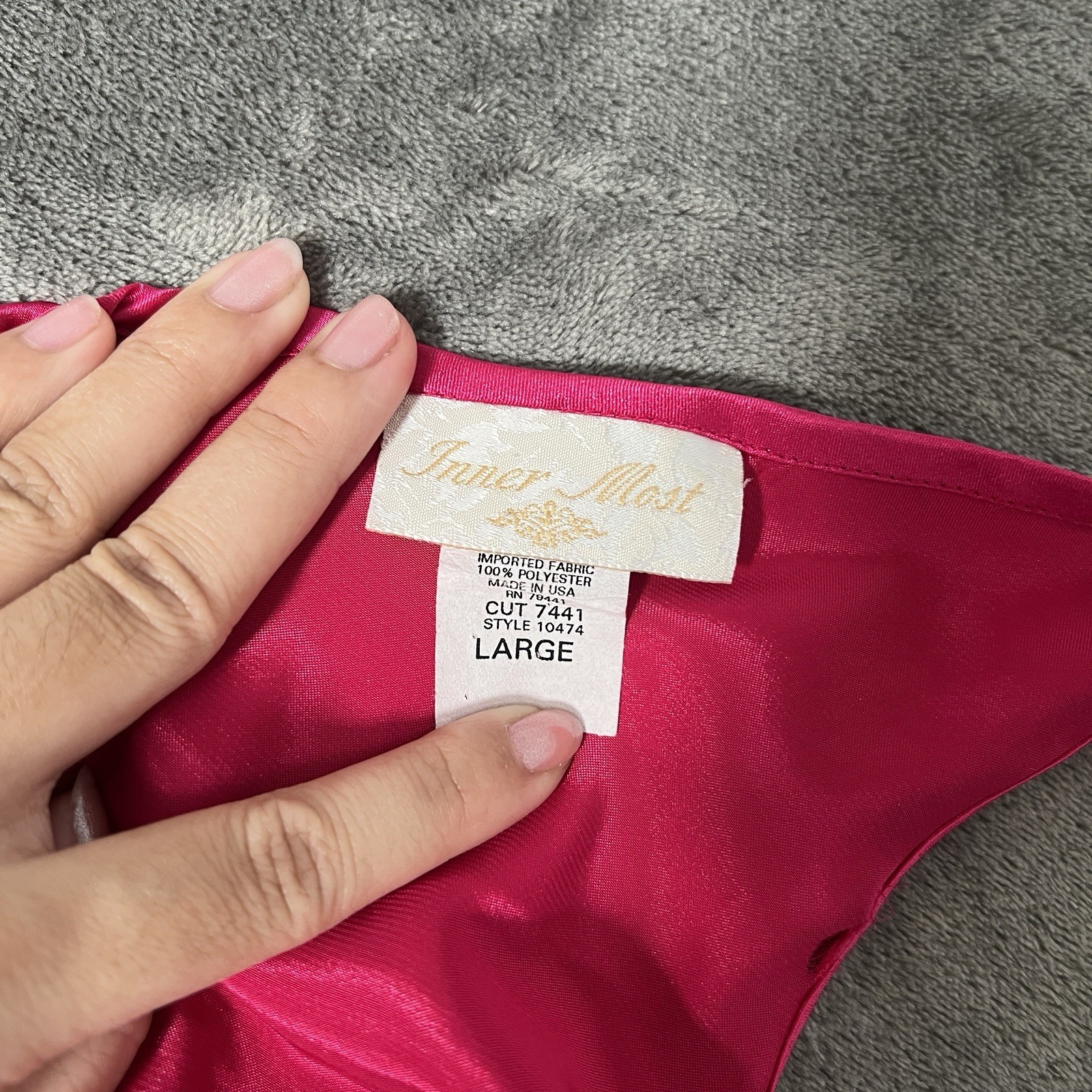 Vintage Magenta Hot Pink Satin Feel Slip Dress with Embroidered Details Sz L