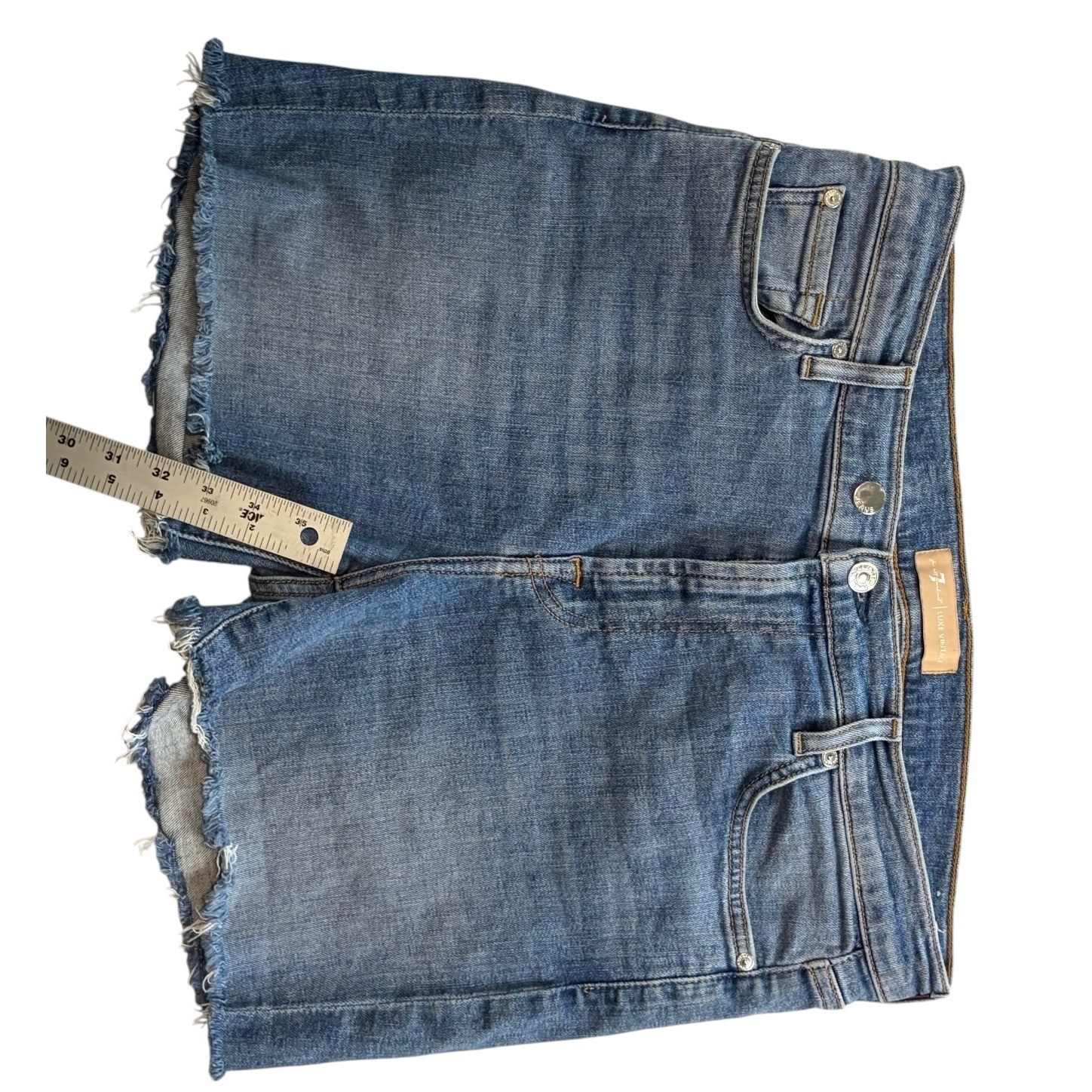 Seven7 Luxe Vintage Distressed Raw Hem Denim Cutoff Shorts Blue