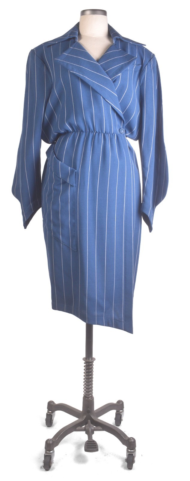 Vintage 80s THIERRY MUGLER Pinstriped Asymmetric Avant Garde Jacket Style Dress