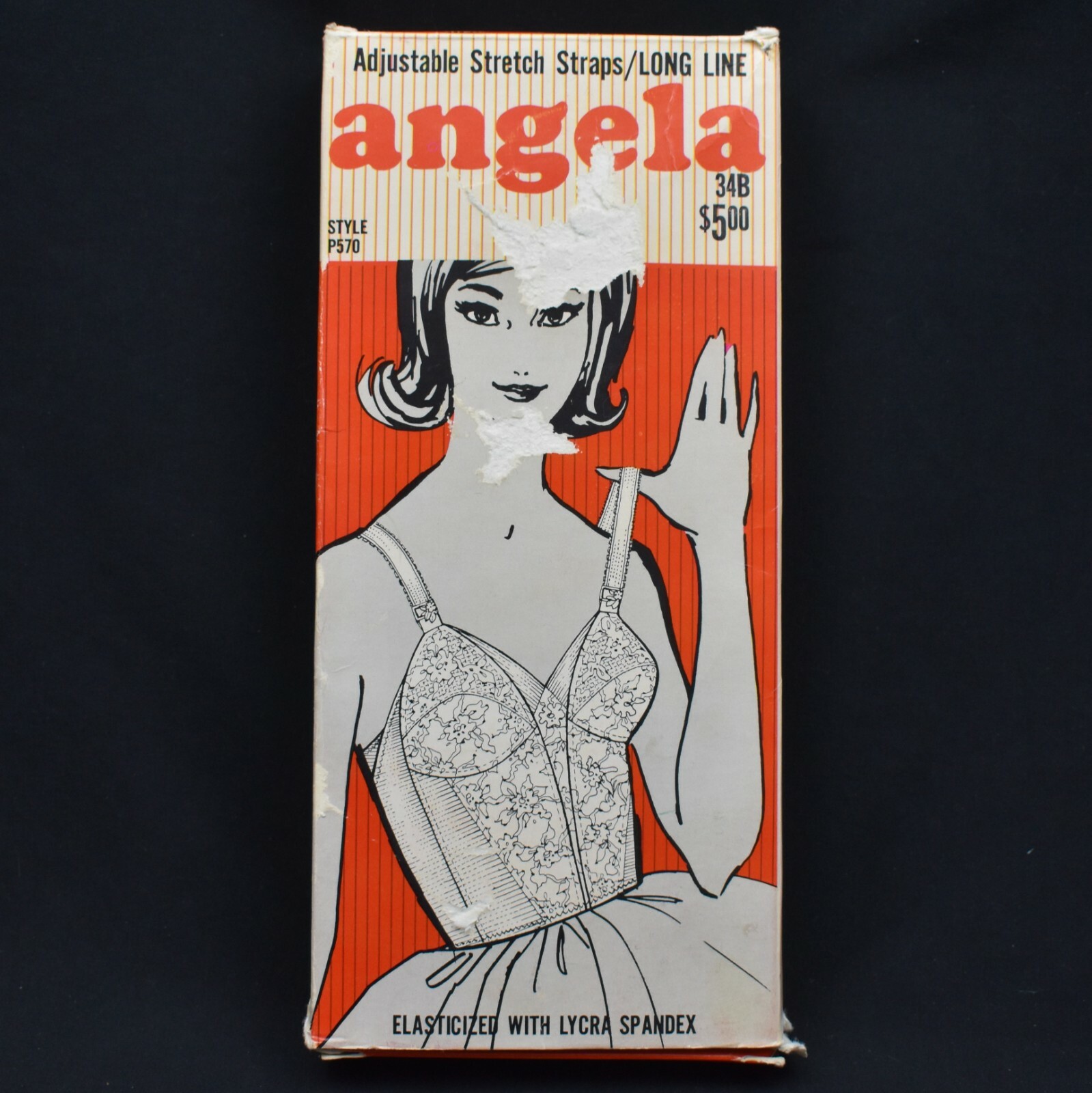 Vintage Angela Long Bra White Bustier 34B Style P570 with Original Box