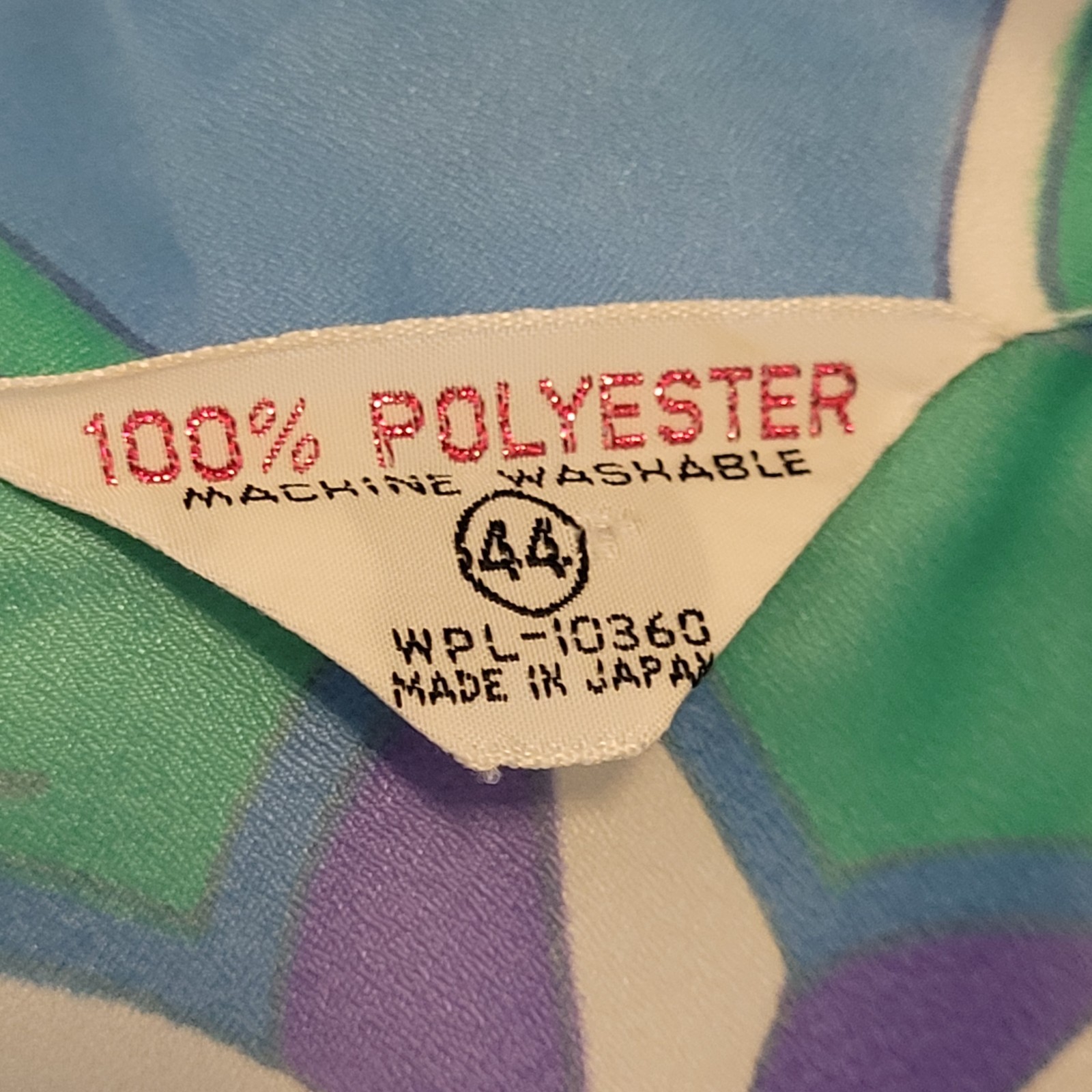 VTG 70s Wmn’s Blue Purple Green Geometric Mod Retro Satin Button Up Blouse Sz 18