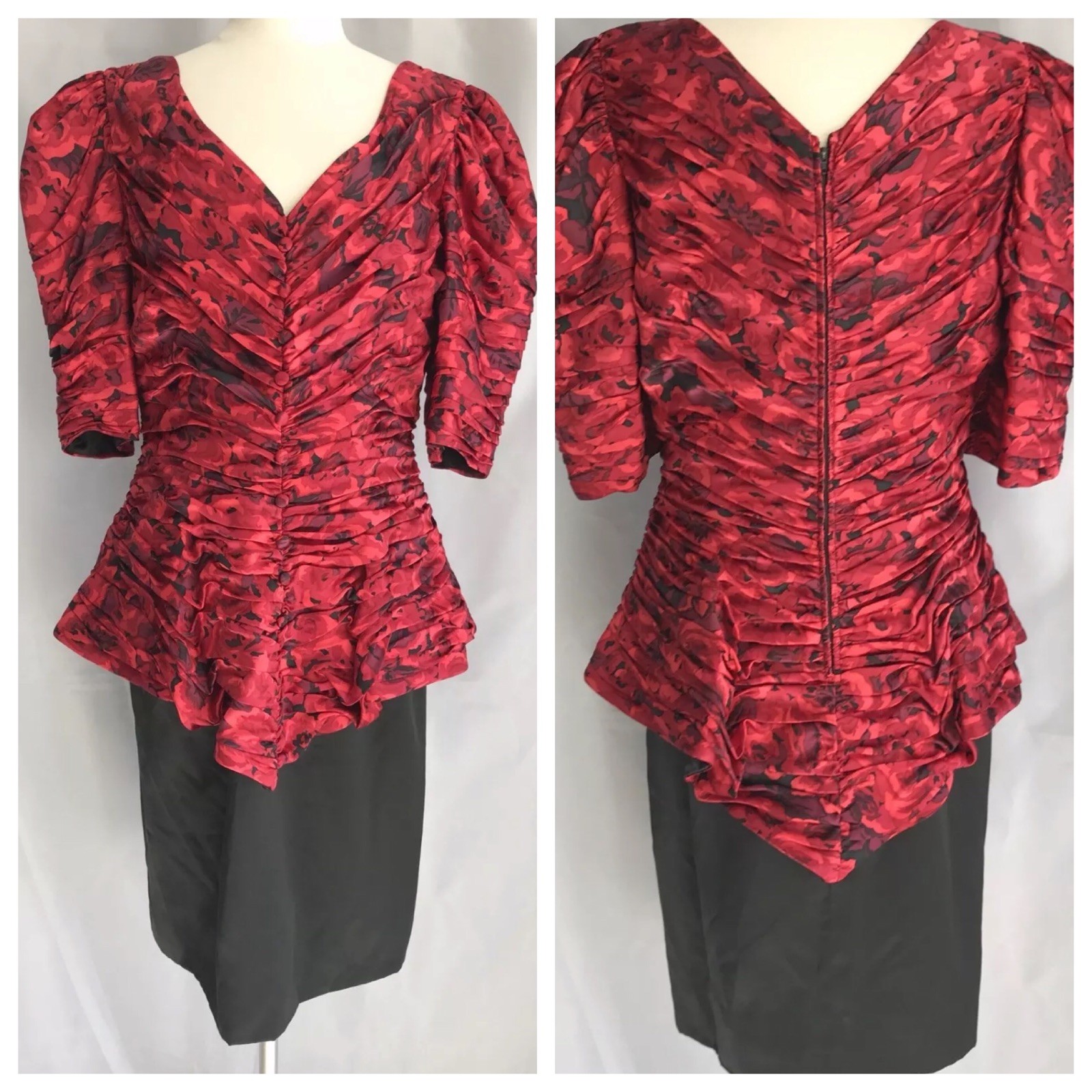 Vtg Jarin 1980s by Ruben Panis Ruched Floral Popover Short Sleeve Dress 16