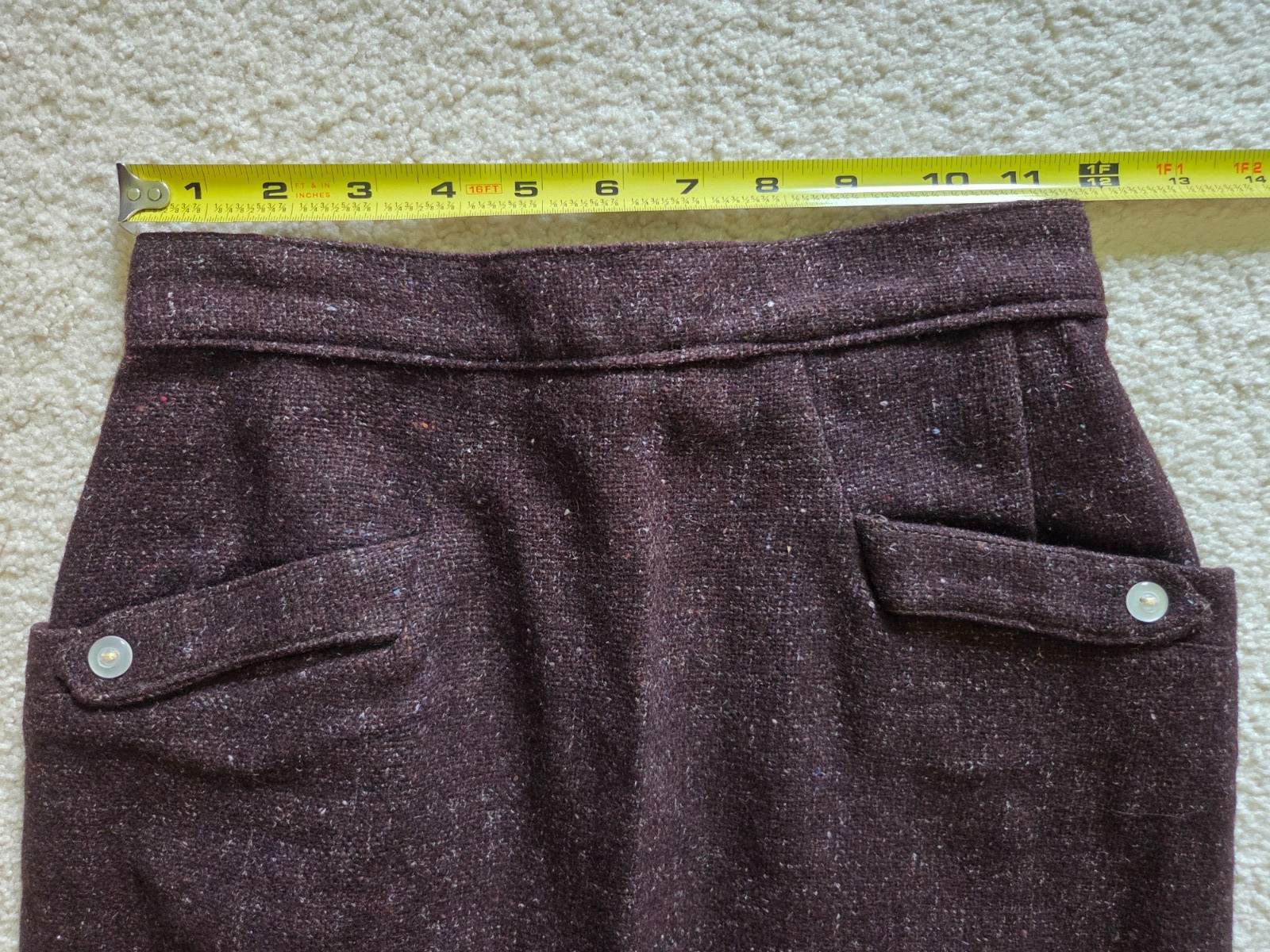 Vintage Woman’s Skirt 100% Wool Home Sewn 1960’s Brown with White Flecks