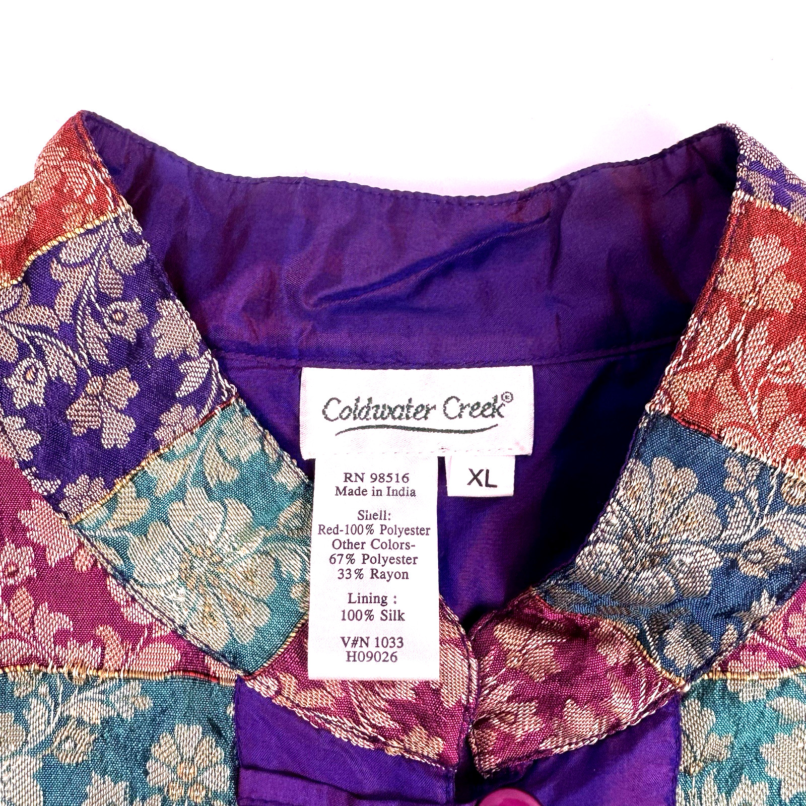 Vtg Silk Brocade Jacket Asian Inspired Frog Buttons Mandarin Collar Sz XL Purple
