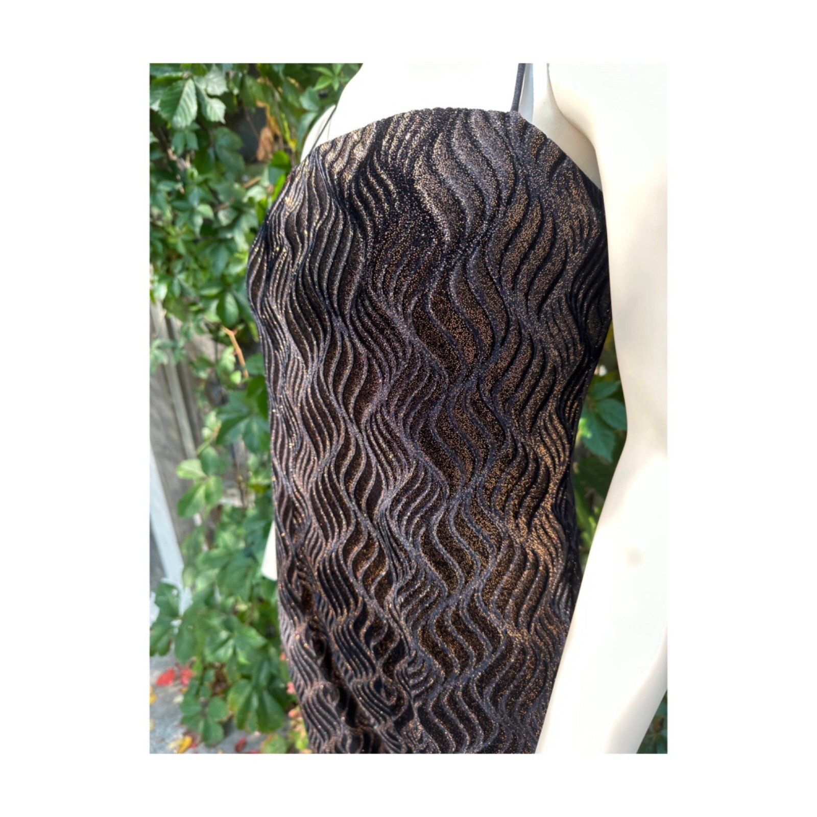 Vtg | 90s Formal Gown Dress Velvet Burnout Copper Metallic Spaghetti Straps 14