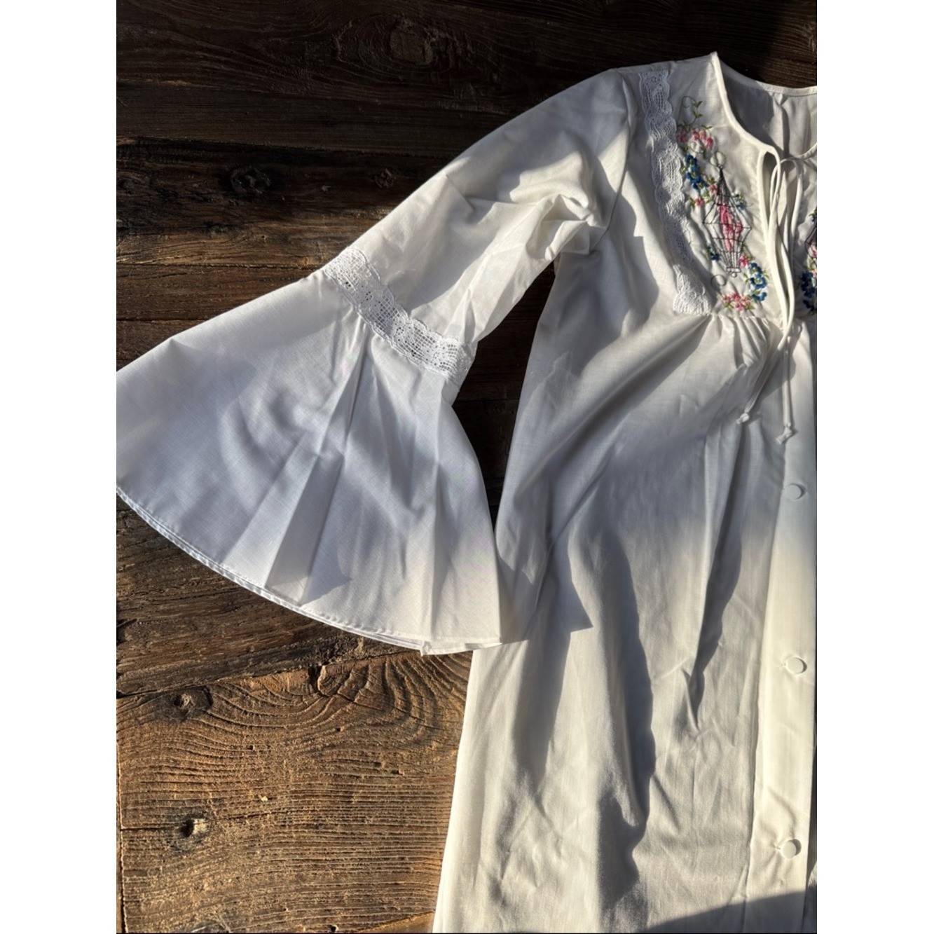 Sears Vintage embroidered bird floral cotton gown and duster set NWOT small