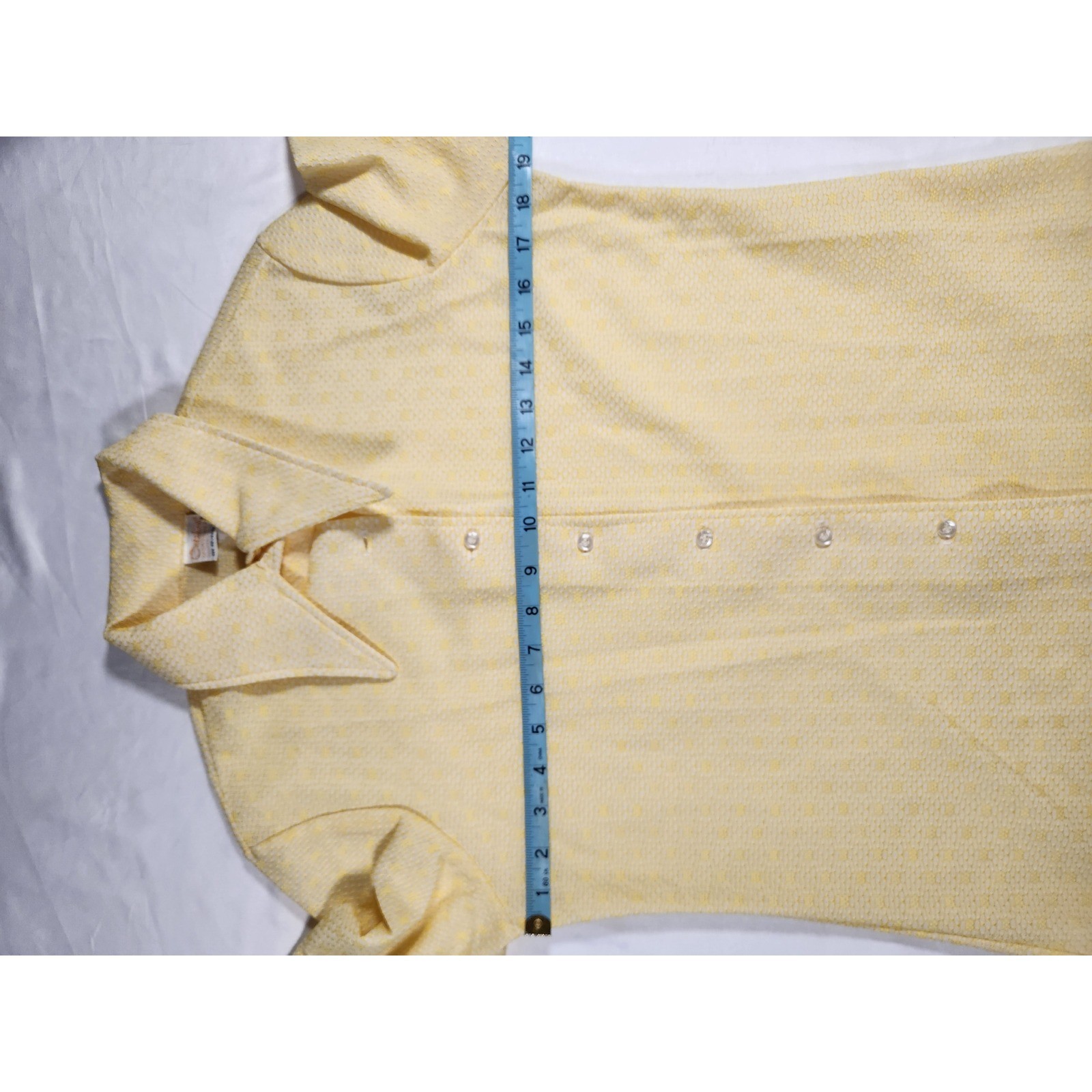 Vintage 70s Catalina Sportswear Yellow Lace Textured Blouse Size Large