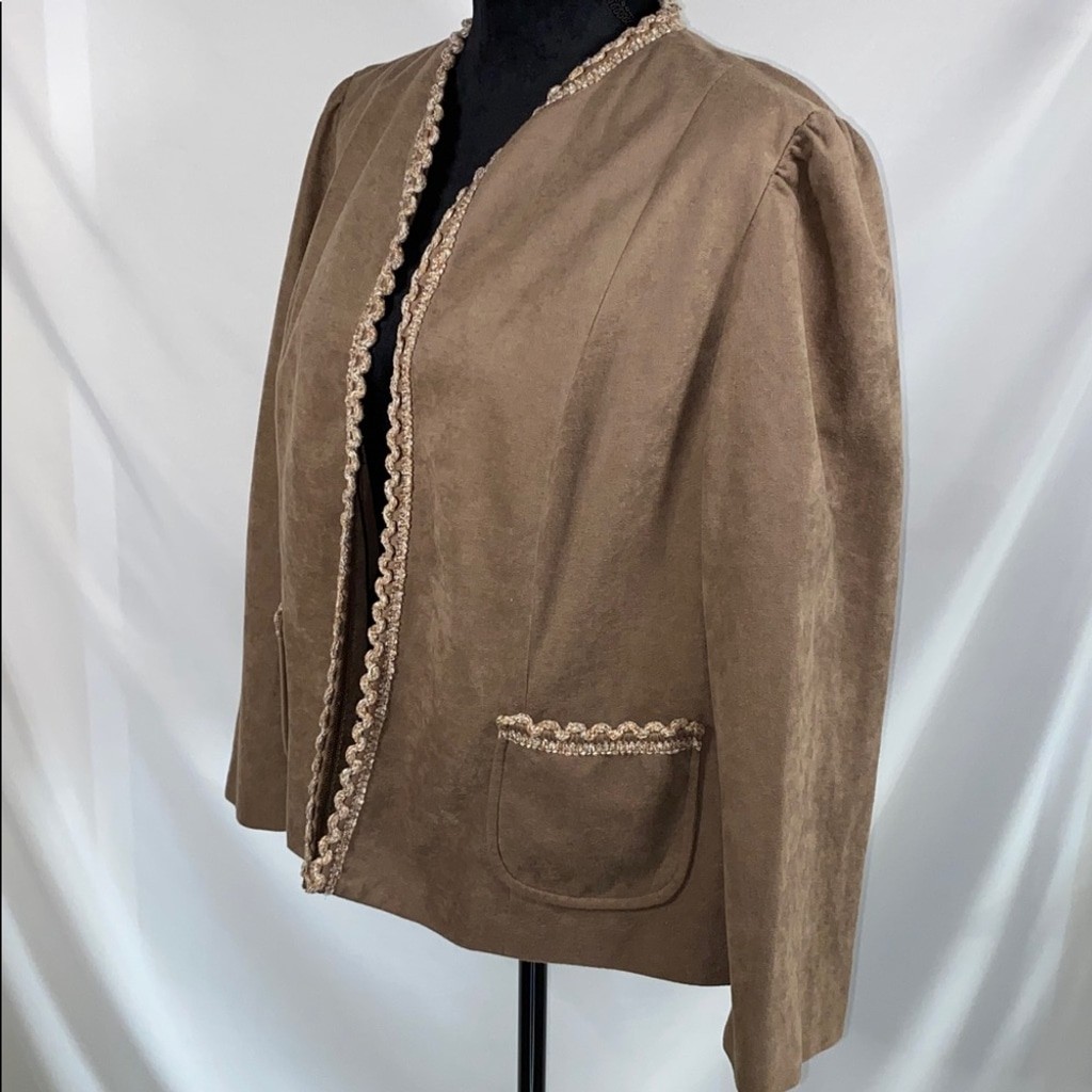 Vintage Marty Gutmacher Brown Velour Open Front Jacket Lightweight Casual XL