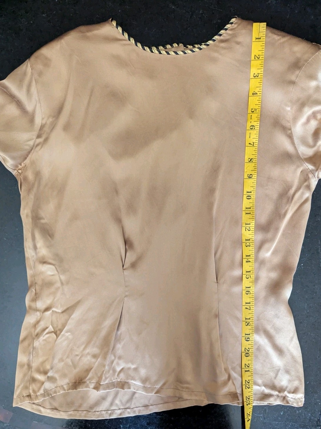 Vintage 1980s Casual Corner 100% Silk Satin-Finish Bronze Blouse Rope Trim 4
