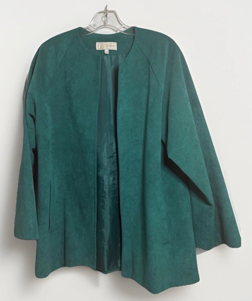 Vintage Ultrasuede Teal Open Front Jacket Made USA Minimalist Coat 8