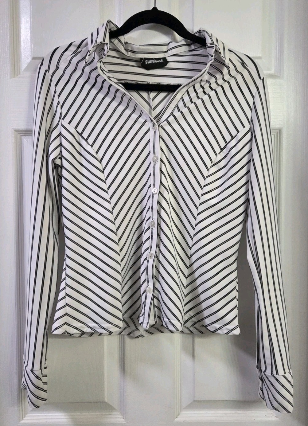 Vintage Funhouse Chevron Optical Illusion Striped Top Size L 90s Y2K USA MOD