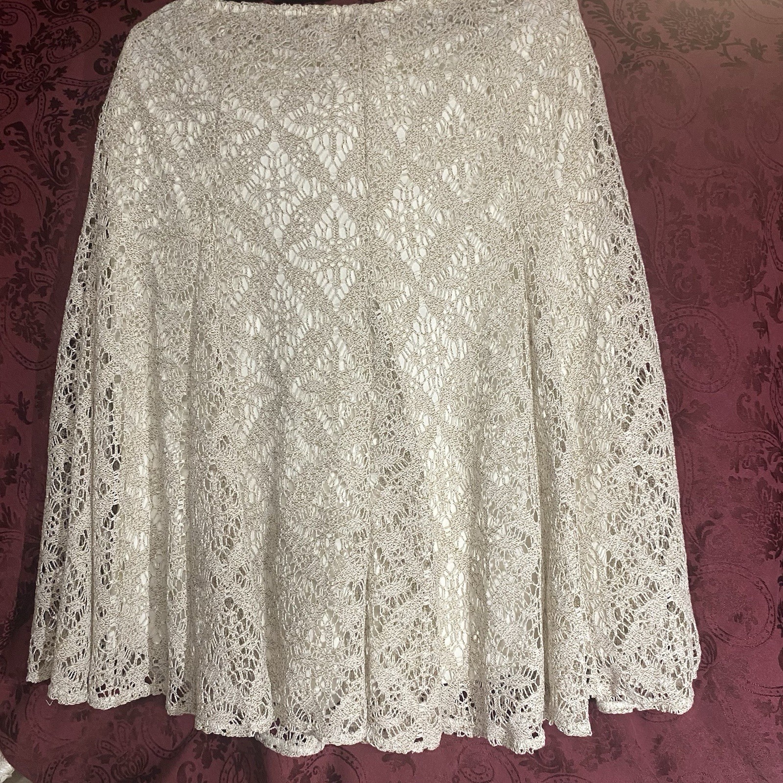 Ruby Rd Cream Lace Flowing Skirt, Lined, Size PM, Elastic Waist, Flowing