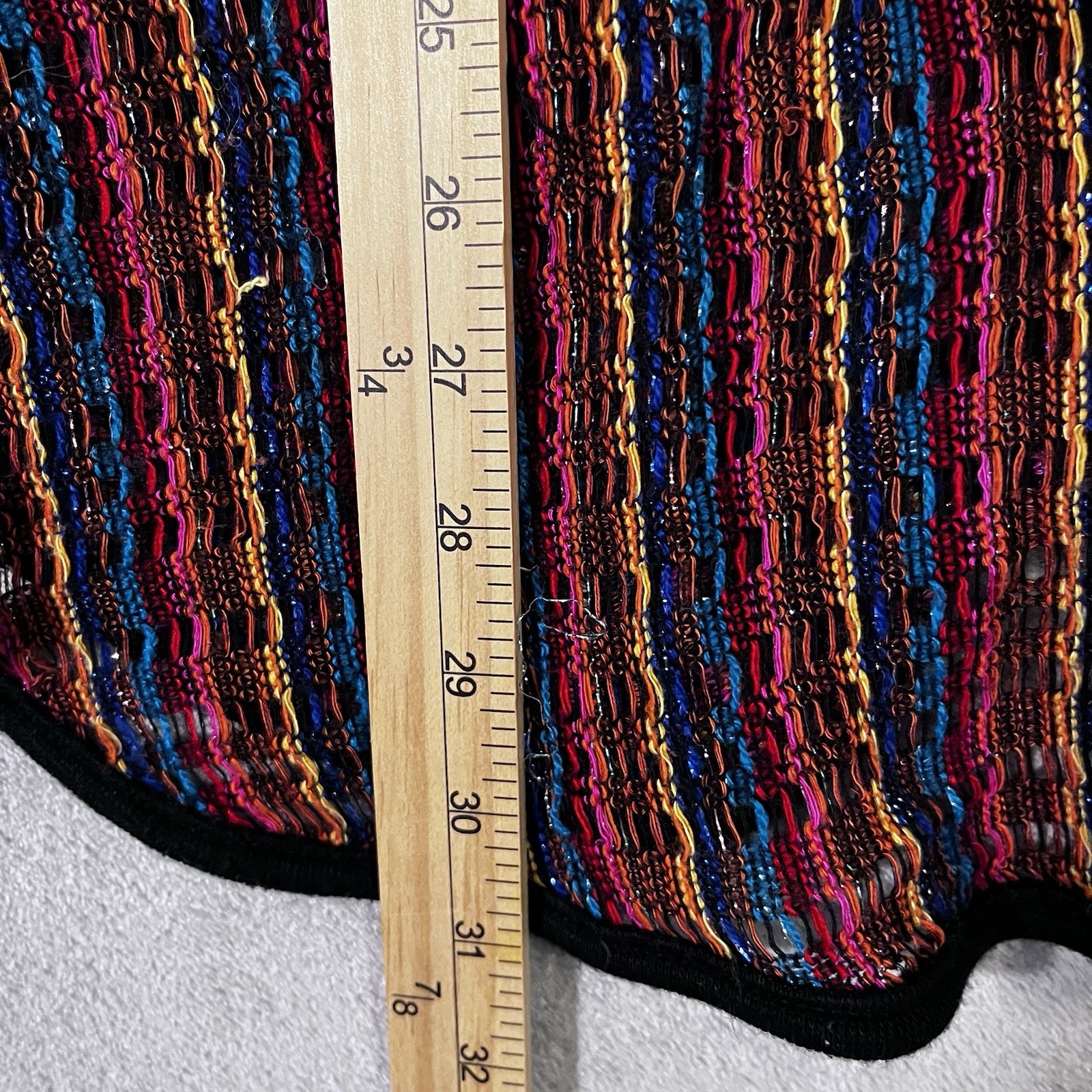 SAY WHAT? CROCHET SHAWL CARDIGAN Women XL HIPPIE Festive Colors Metallic Vtg