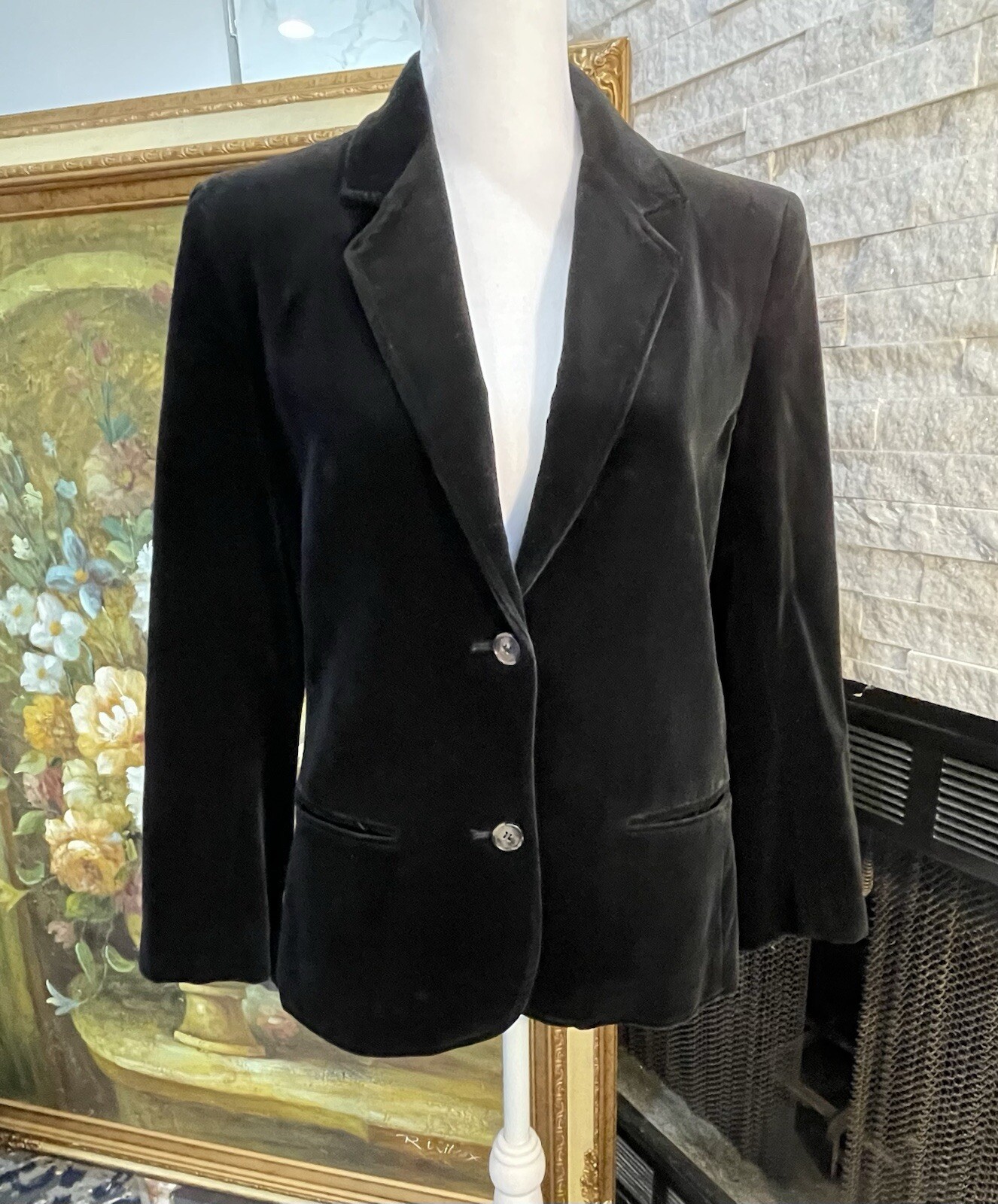 Vintage The Fashion Place Sears Black Velvet Blazer 2 Button Size 8 1980s Preppy