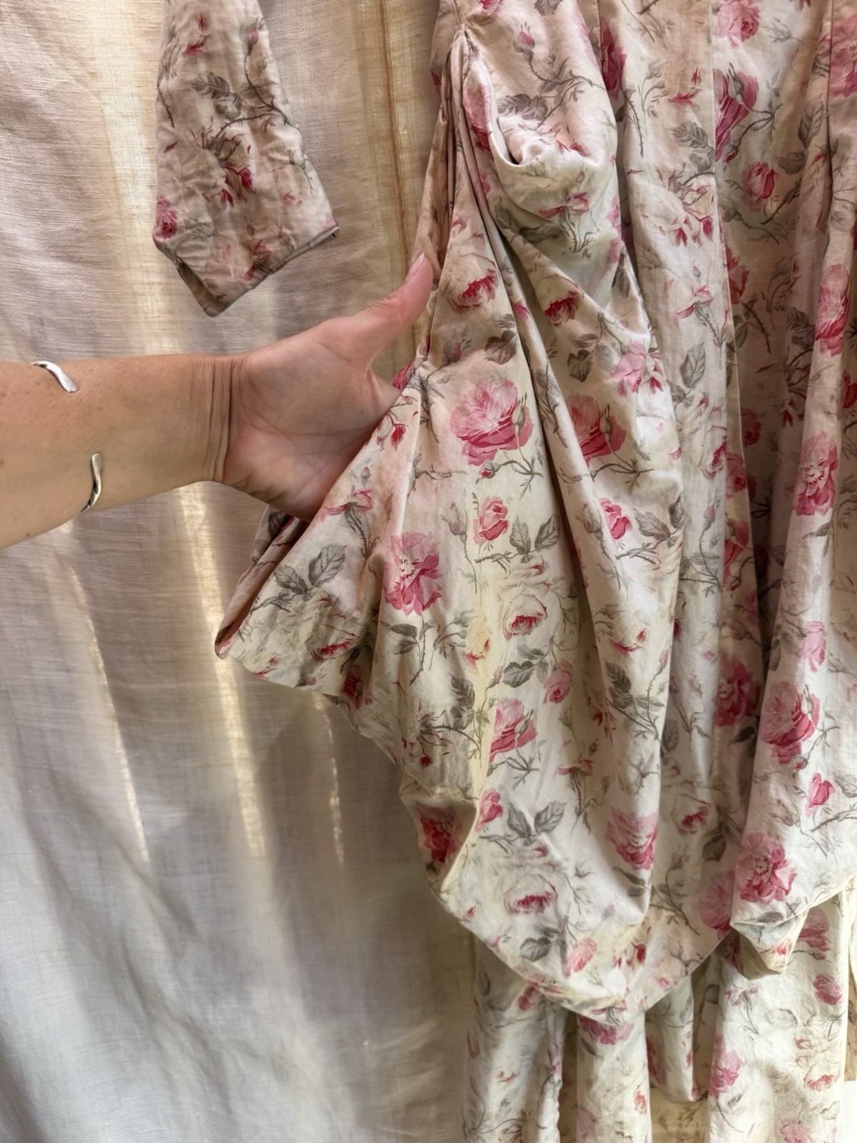 Antique Victorian 1880s Silk Rose Polonaise Museum Deaccession