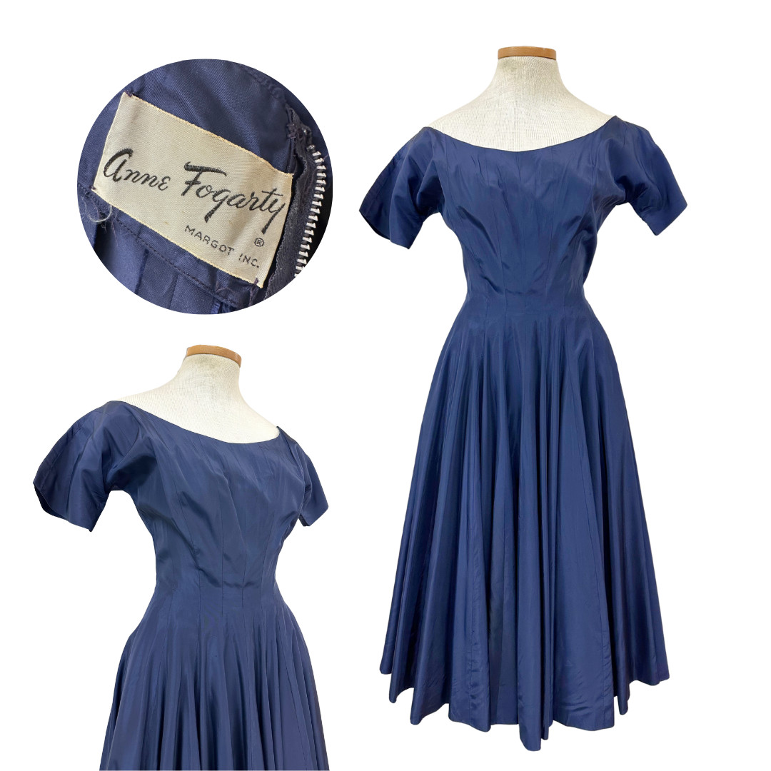 Vintage 1950s Anne Fogarty Navy Blue Fit n Flare Dress