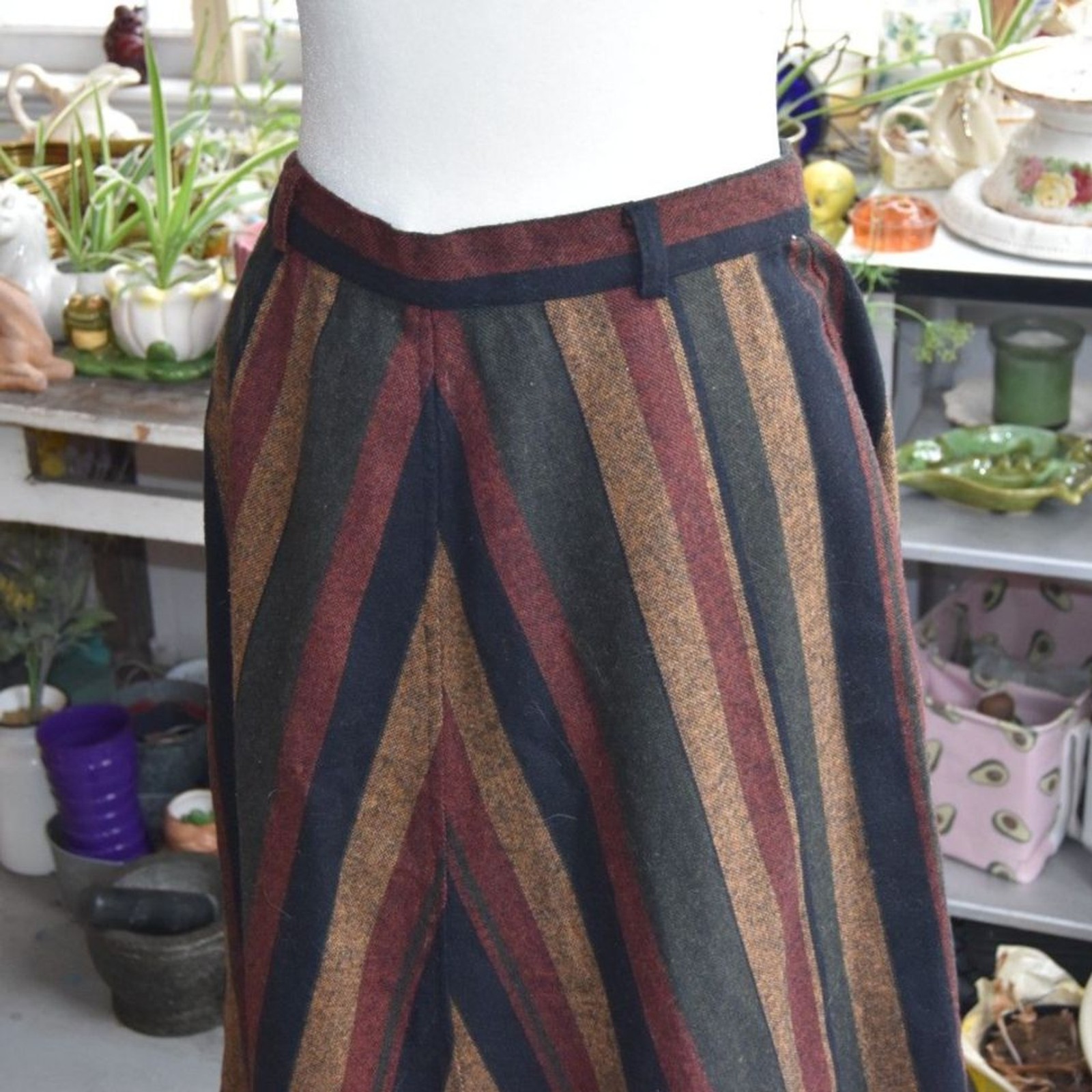 Vintage 70s Chevron Stripe Midi Skirt Talon Zip Wool Blend Medium