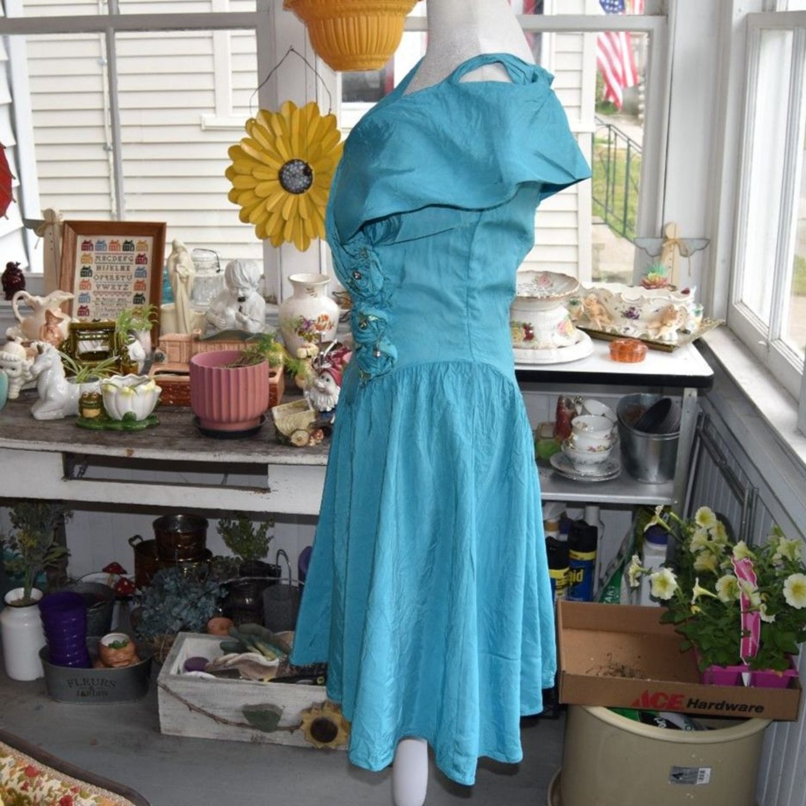 Vintage Dance-Allure Alfred Angelo Turquoise Party Dress ILGWU Made USA Small