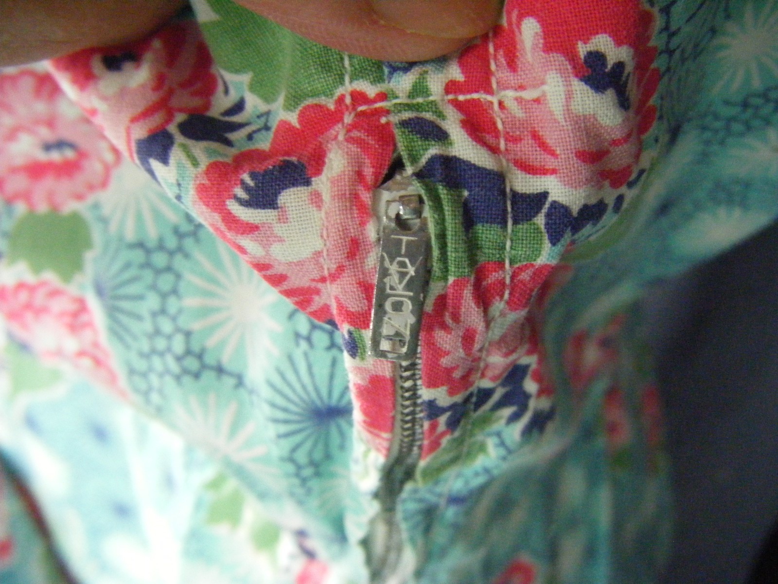 Vtg 50s Handmade Blue Pink Floral Cotton House Dress-Bust 43/M