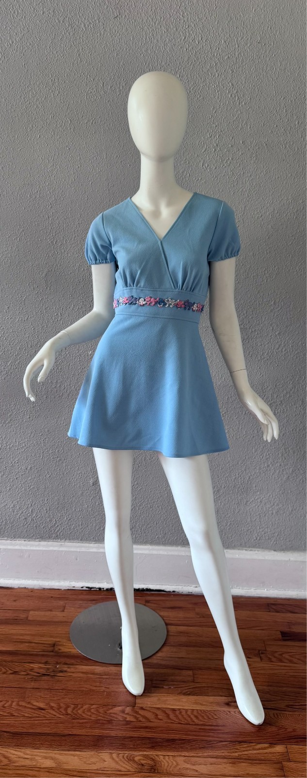 Vintage 60s Blue Mod Go-Go Babydoll Micro Mini Dress M