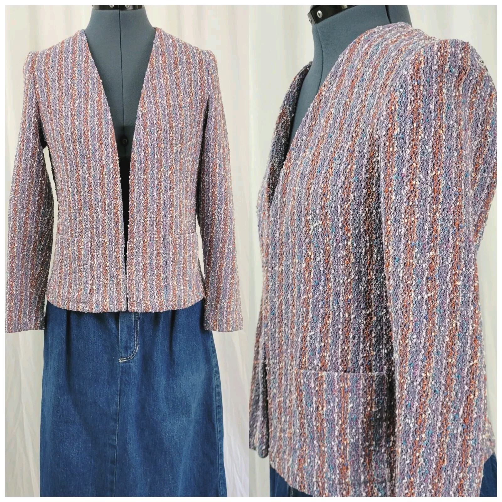 Vintage Unlined Striped Cardigan in Purple/Tan/Blue/White Size XS?