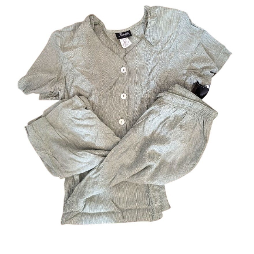 Vintage Deadstock Strped Women Blouse Pant matching set – size M NEW Rayon