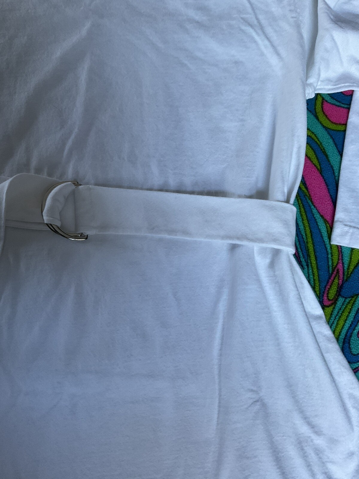 Vintage White DressyT-Shirt 3/4 Sleeve Metal Ring Matching Belt Newport News 90s