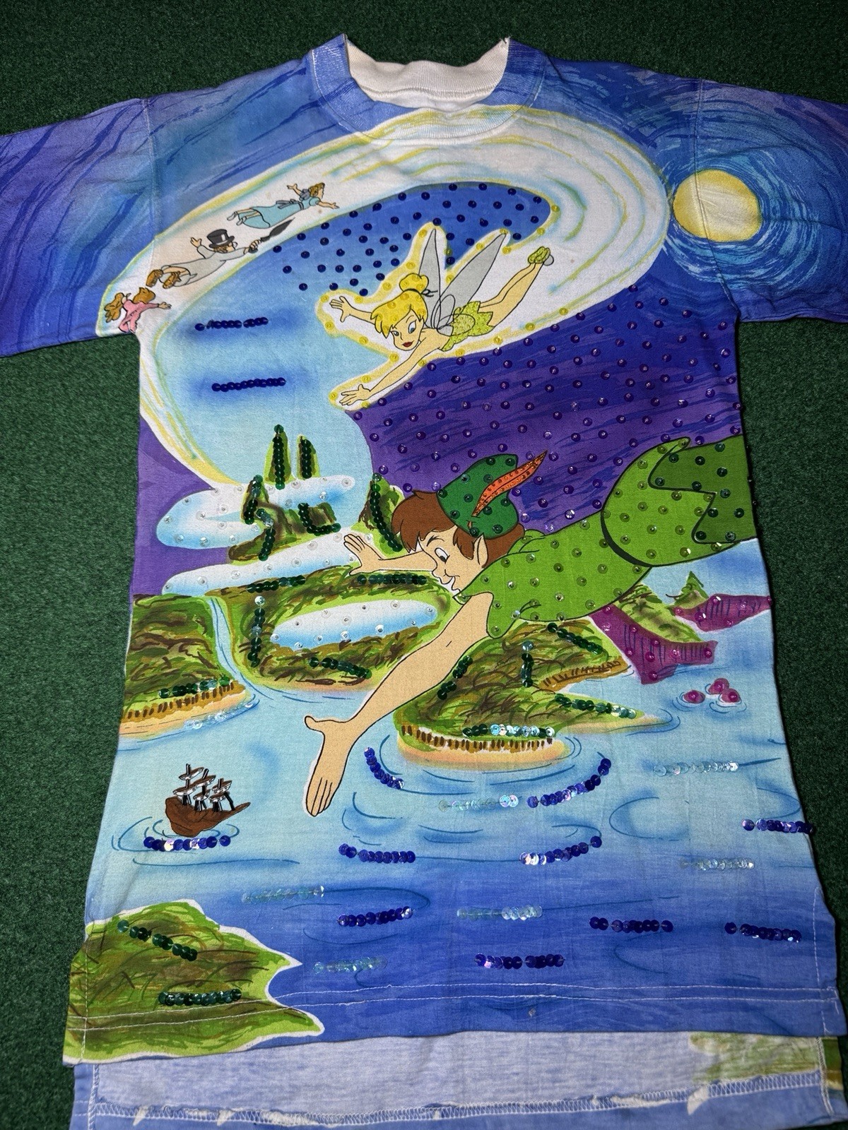 Disney JouJou Shirt XS AOP Peter Pan Tinkerbell 90s Neverland RARE 90s Vintage