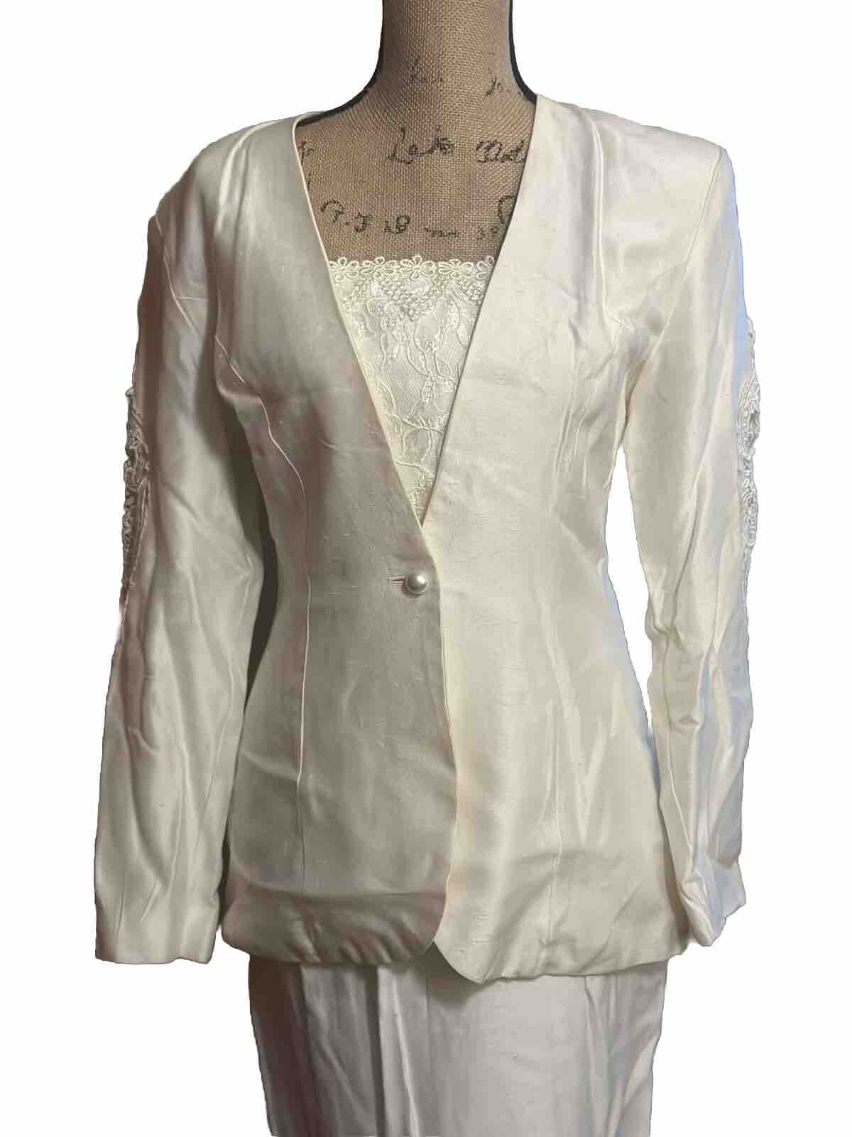 Jessica McClintock Vintage White Lace 2 Pc Wedding Formal Skirt Suit Dress Sz8