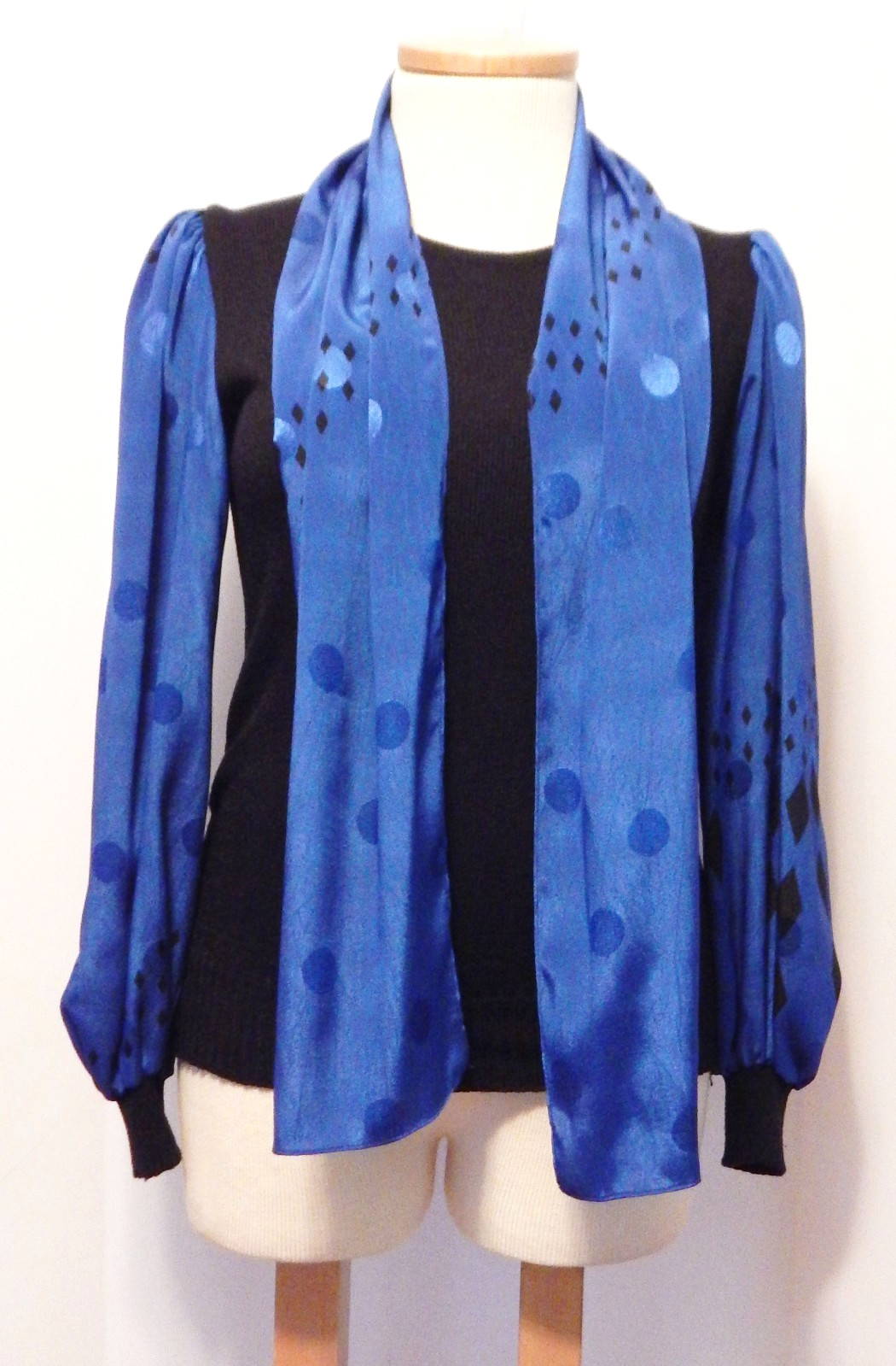 Vtg Anthony Sicari 80s Knit Harlequin Puffed Sleeve Sweater & Scarf Size L