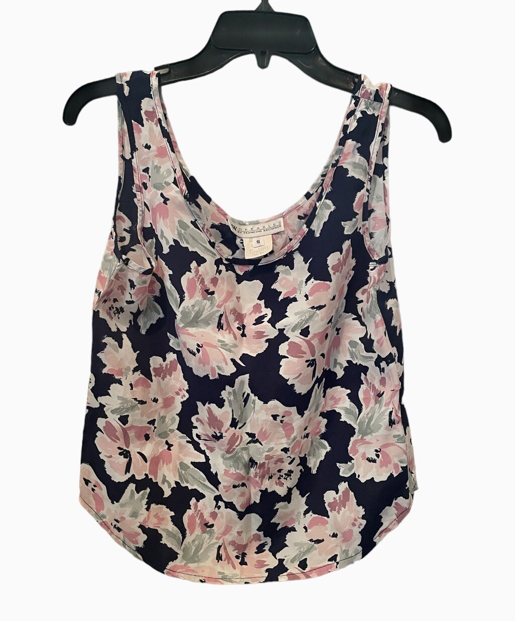 Vtg Workables Francine Browner Blouse Womens Small Tank Navy Floral Cottage USA