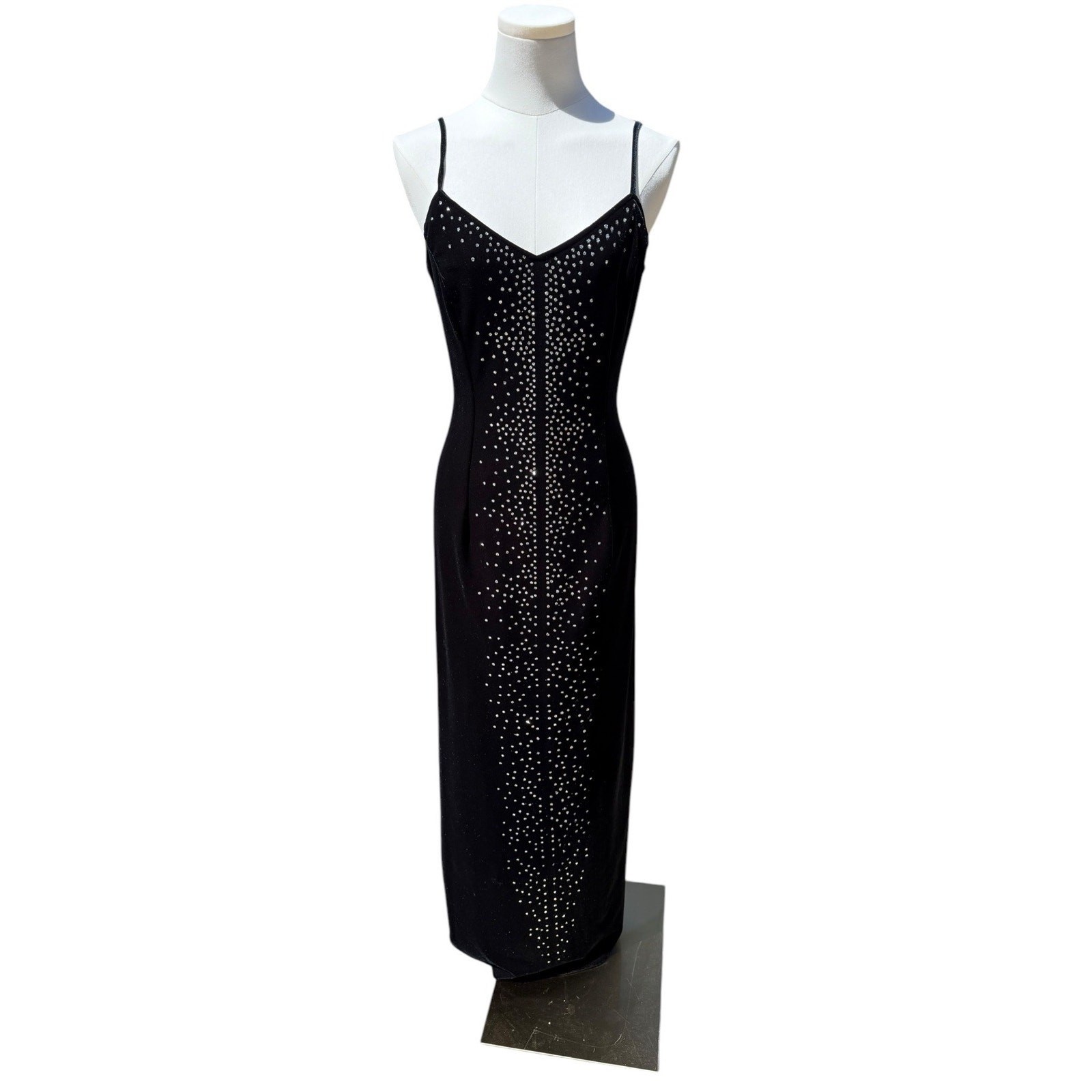 Vintage 90’s Black Stretch Glitter Velvet Grunge Maxi Dresssz 12 whimsigoth Y2k