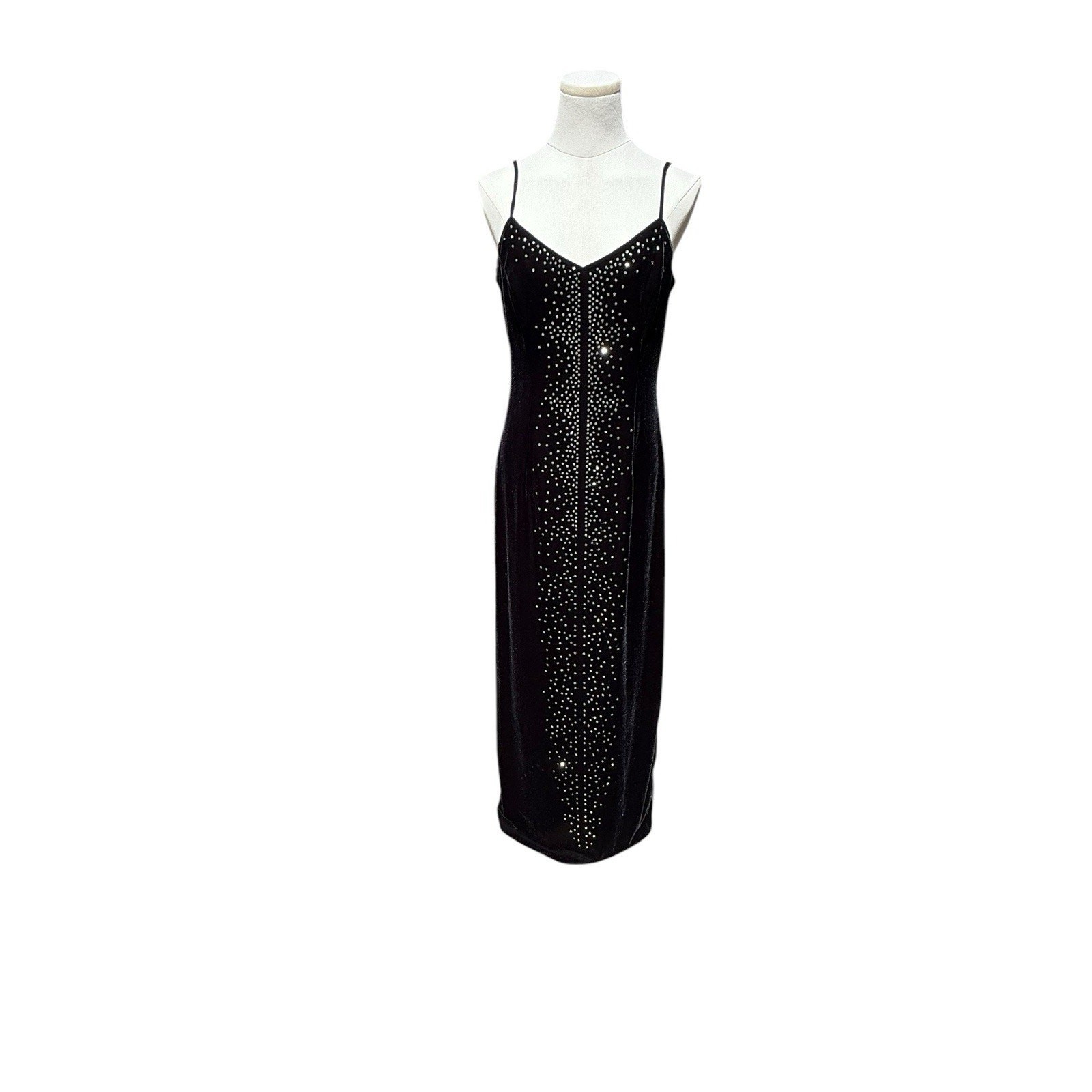 Vintage 90’s Black Stretch Glitter Velvet Grunge Maxi Dresssz 12 whimsigoth Y2k