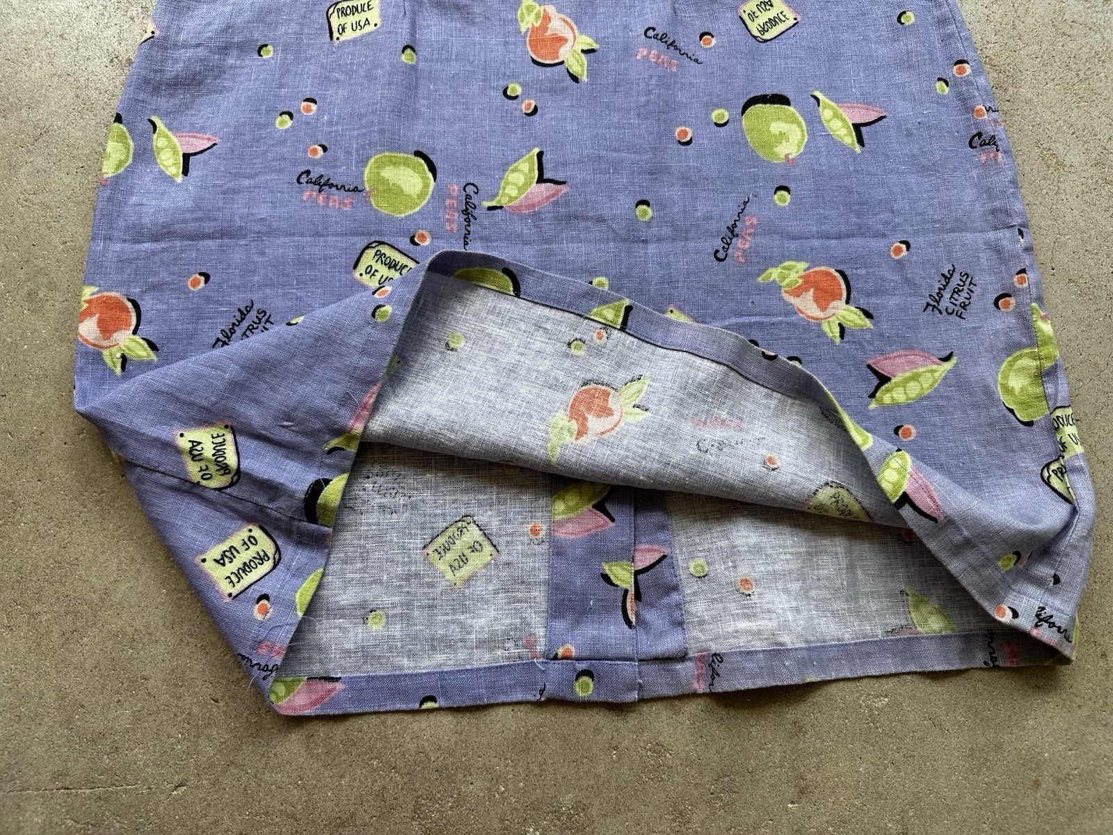 Vintage 90s Linen Novelty Citrus Fruit Shirt Dress Purple Button Front Kiko S M