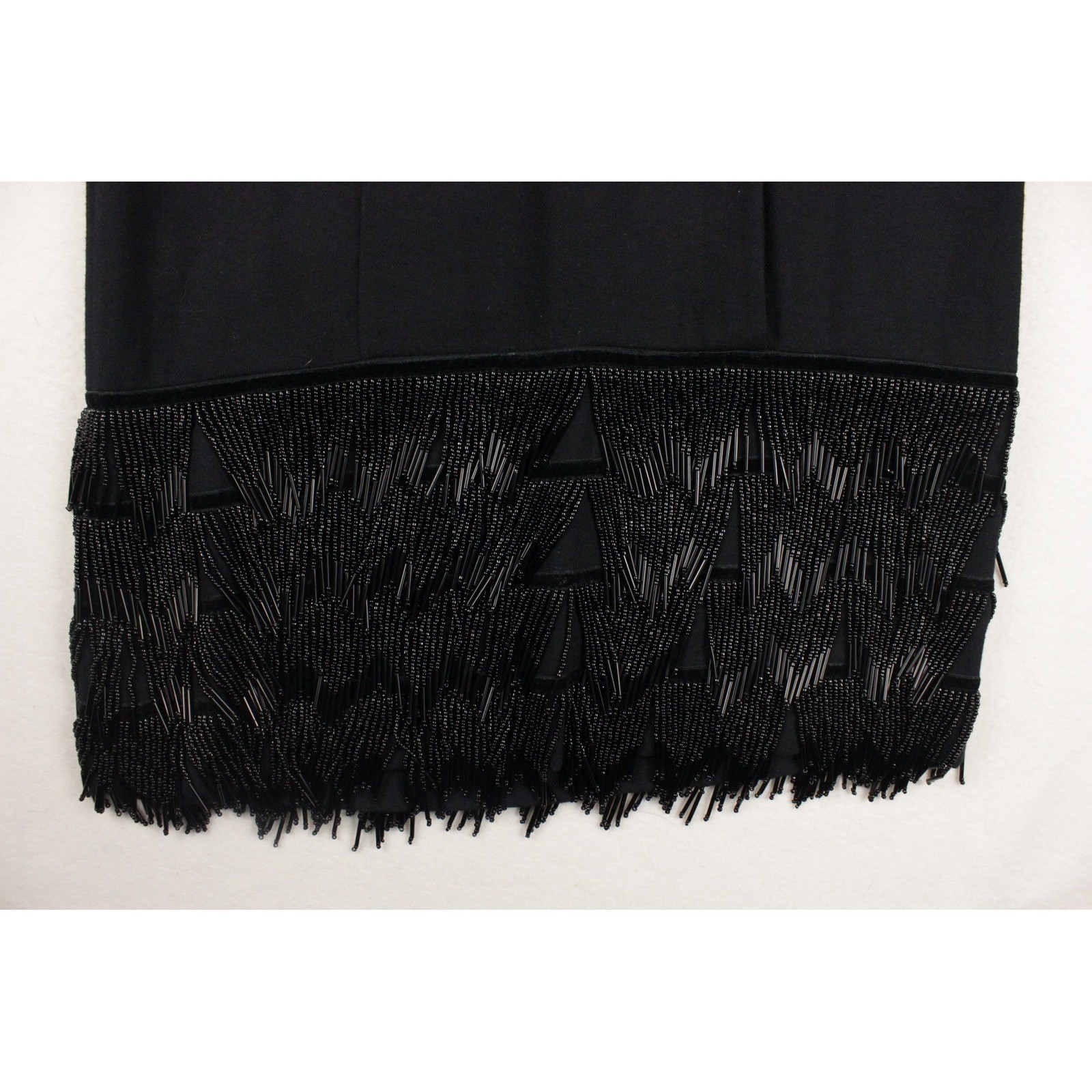 Vintage Pia Rucci Black Wool Beaded Fringe Dress 80s Double Breasted Size 10