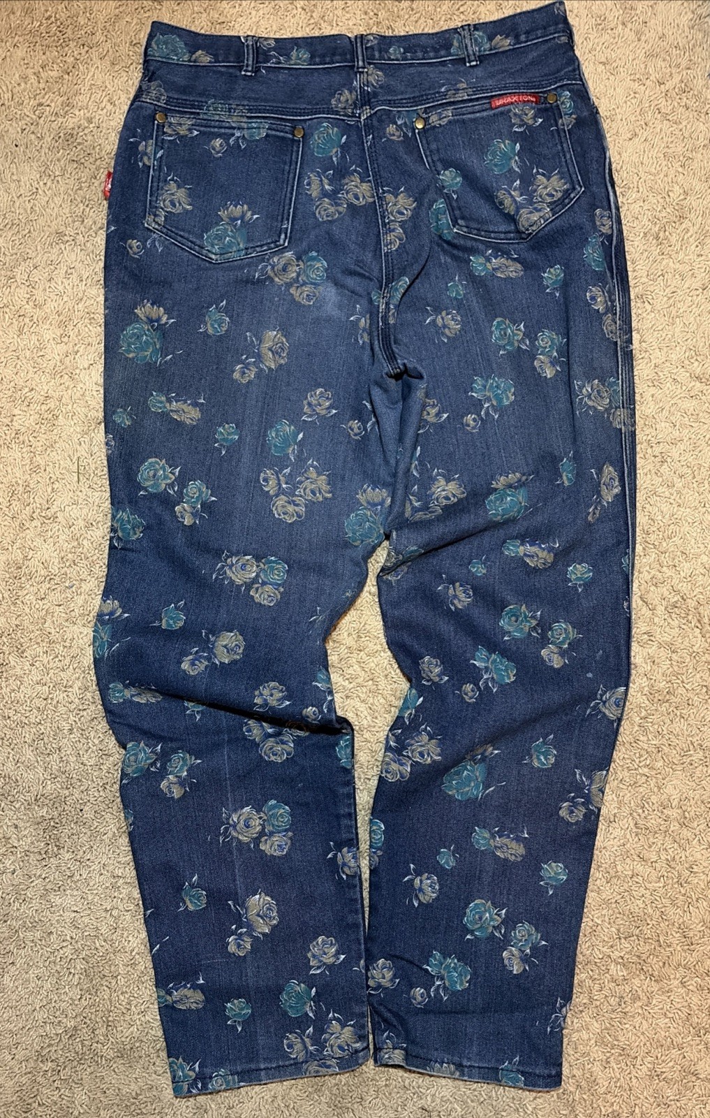 Vintage 80s Braxton Womens Stretch Floral Denim 5 Pocket Zip Front Jean Sz 14/32