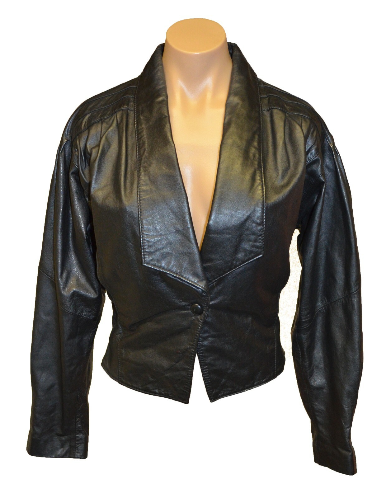 Chia Vintage 80s Black Collared Leather Jacket sz S