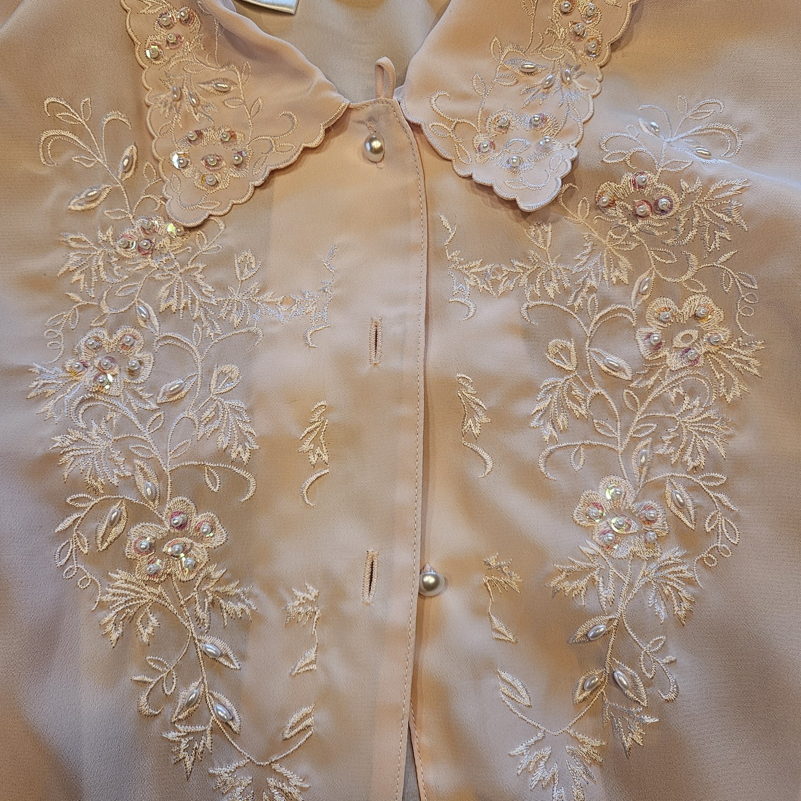 Christie & Jill Silk Embroidered Button Down Long Sleeve Blouse Pale Pink 12